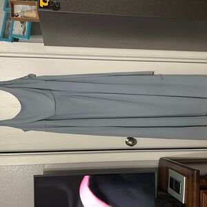 David's Bridal Blue Gray 3/4 Sleeve Scoop Neck Gown